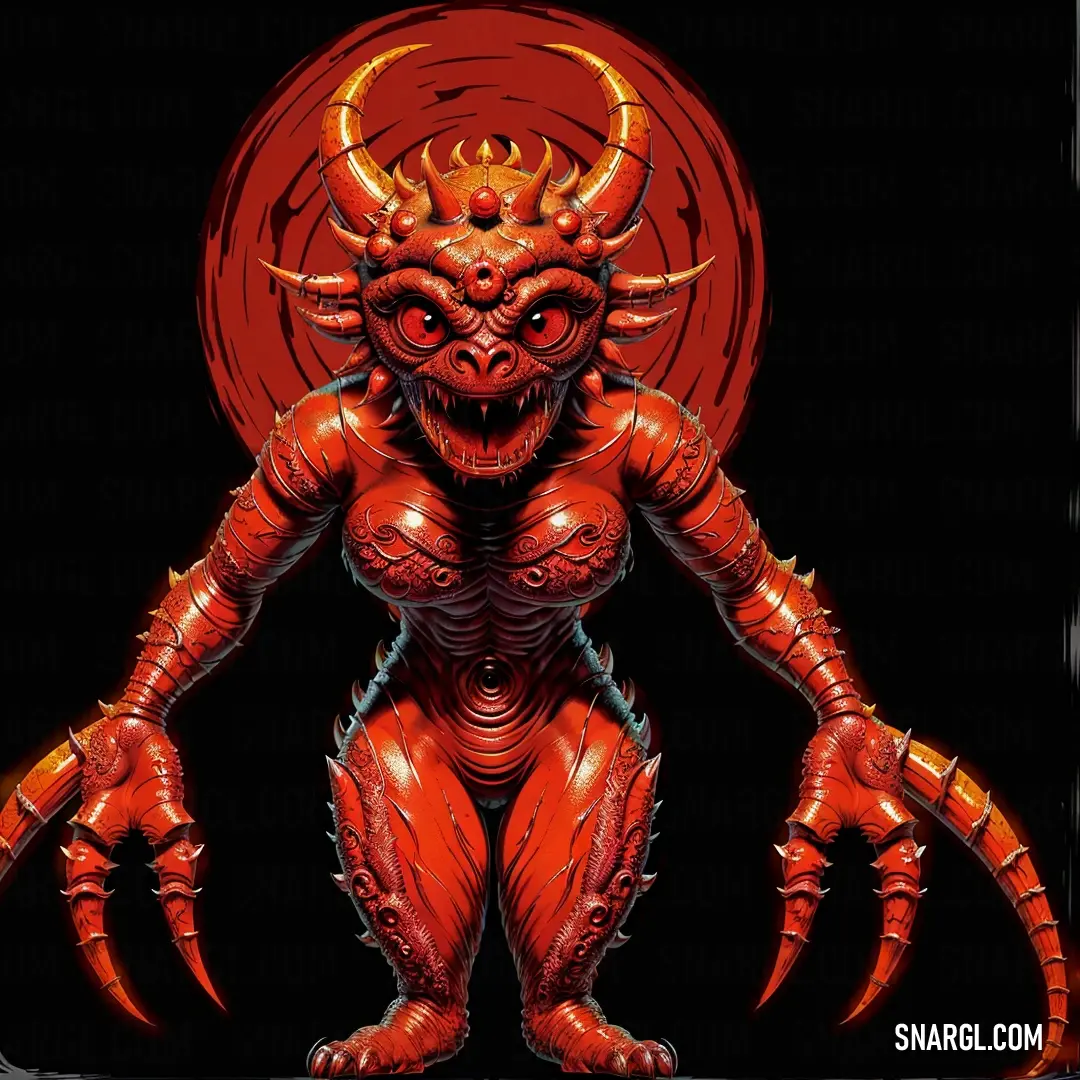 Red demon with horns and a demonish face on it's head and legs