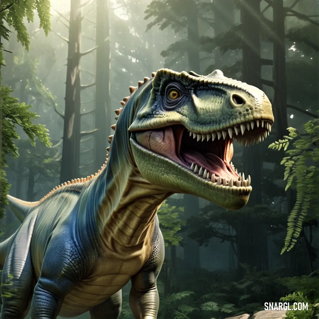 Abrictosaurus in a forest with trees and bushes in the background