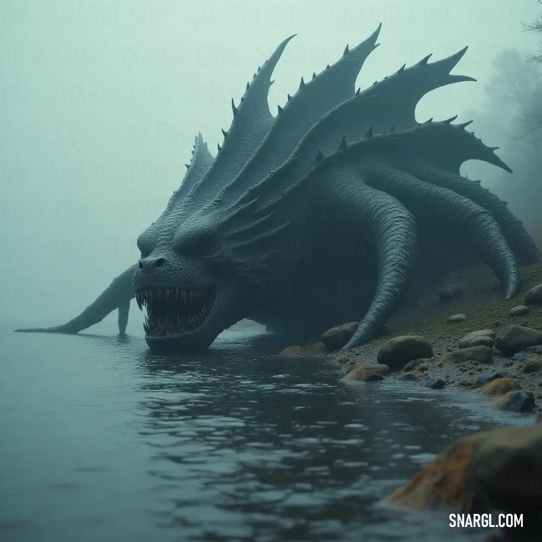 The Giant Abyss Kraken emerges ominously from the dark waters, its wide-open mouth glistening with anticipation, a true nightmarish guardian of the ocean's secrets. In a mesmerizing tableau, the Giant Abyss Kraken reveals its gaping maw and rows of sharp teeth, hovering in the water like a specter of the deep, ready to unleash its formidable wrath.