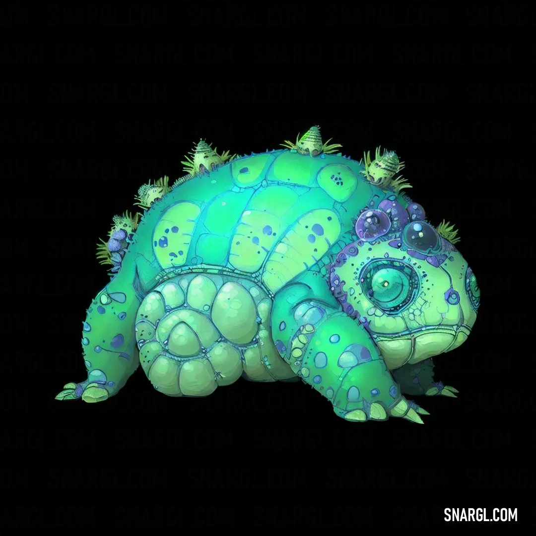 Green and blue turtle with a black background