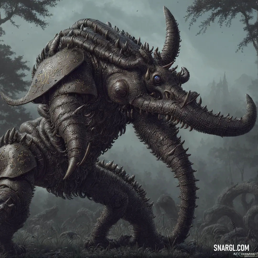 Creature with a huge head and a massive body in a forest with trees and bushes in the background