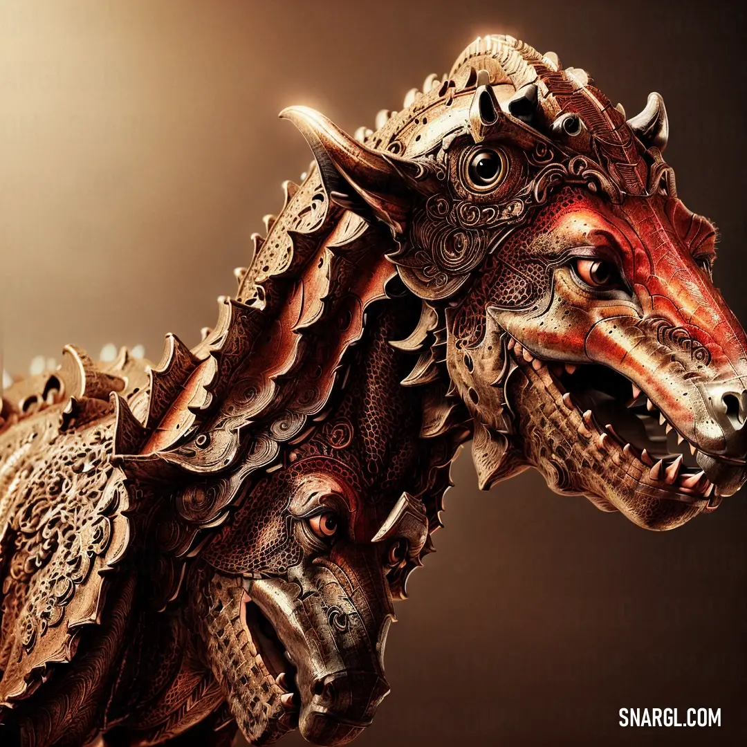 Close up of a dragon statue with a brown background