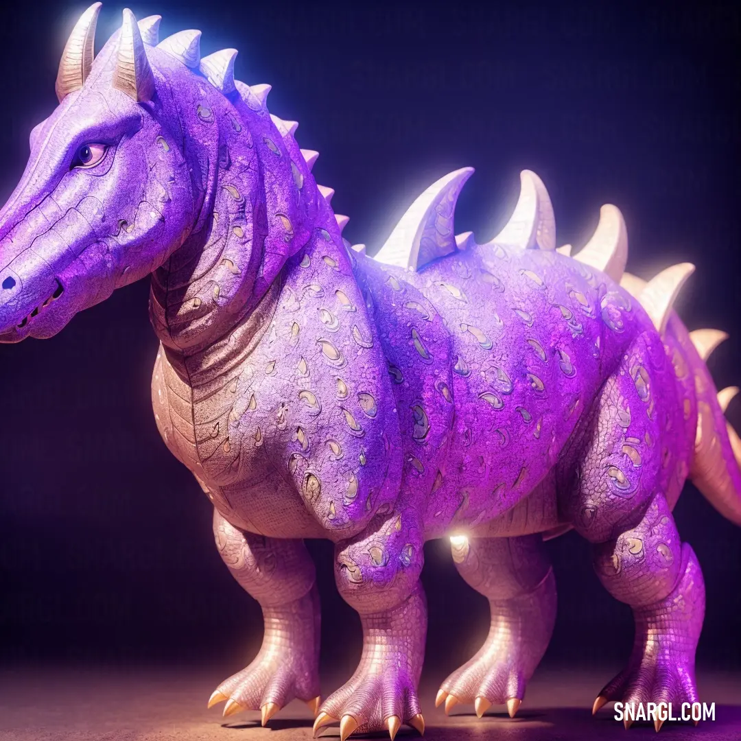 Purple toy dinosaur with spikes on its head and tail