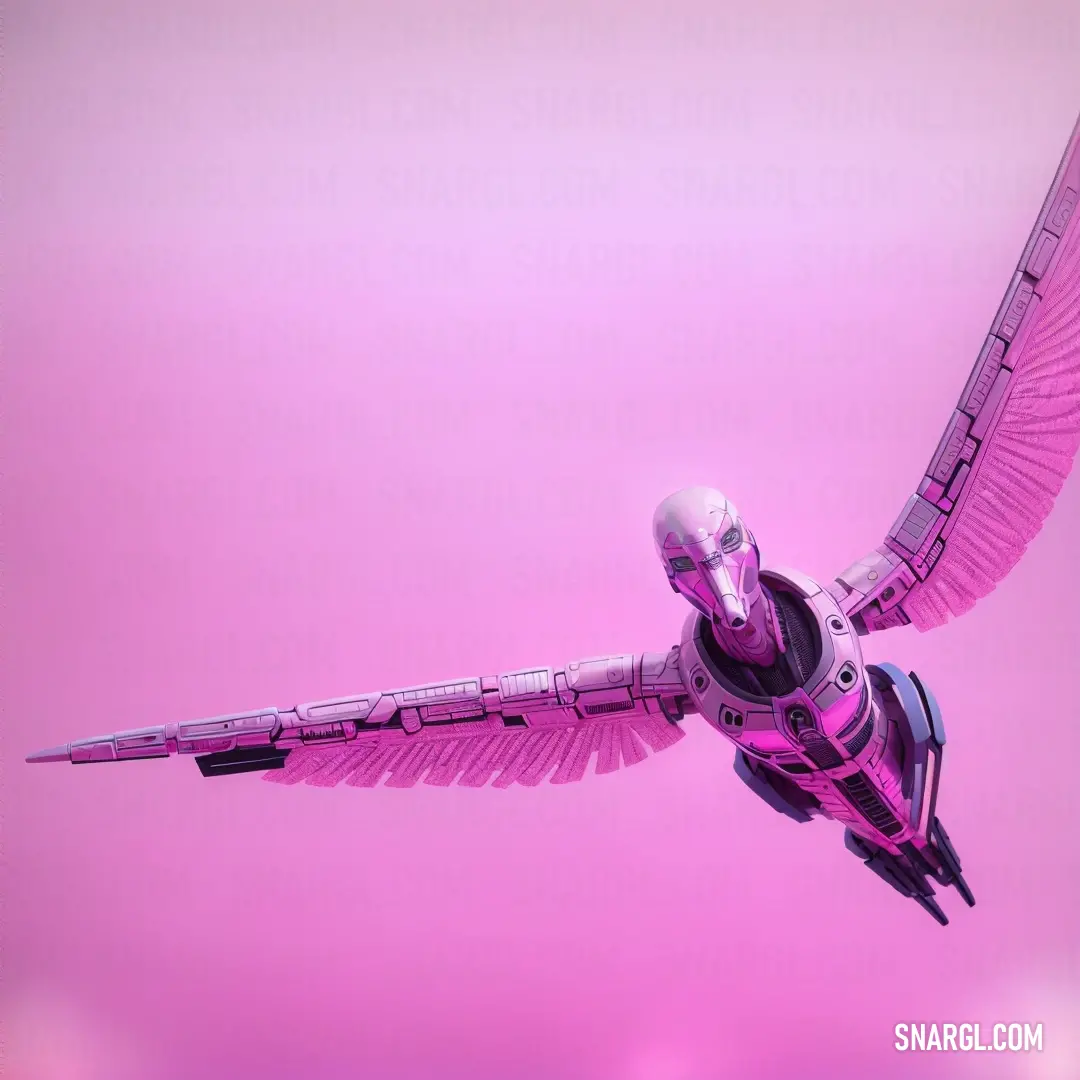 Pink and black bird flying in the sky with its wings spread out