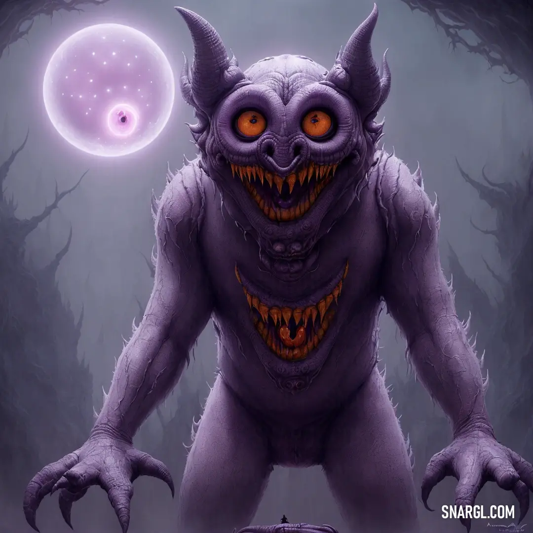 Creepy creature with a glowing orange eye and a glowing orange eyeball in the background