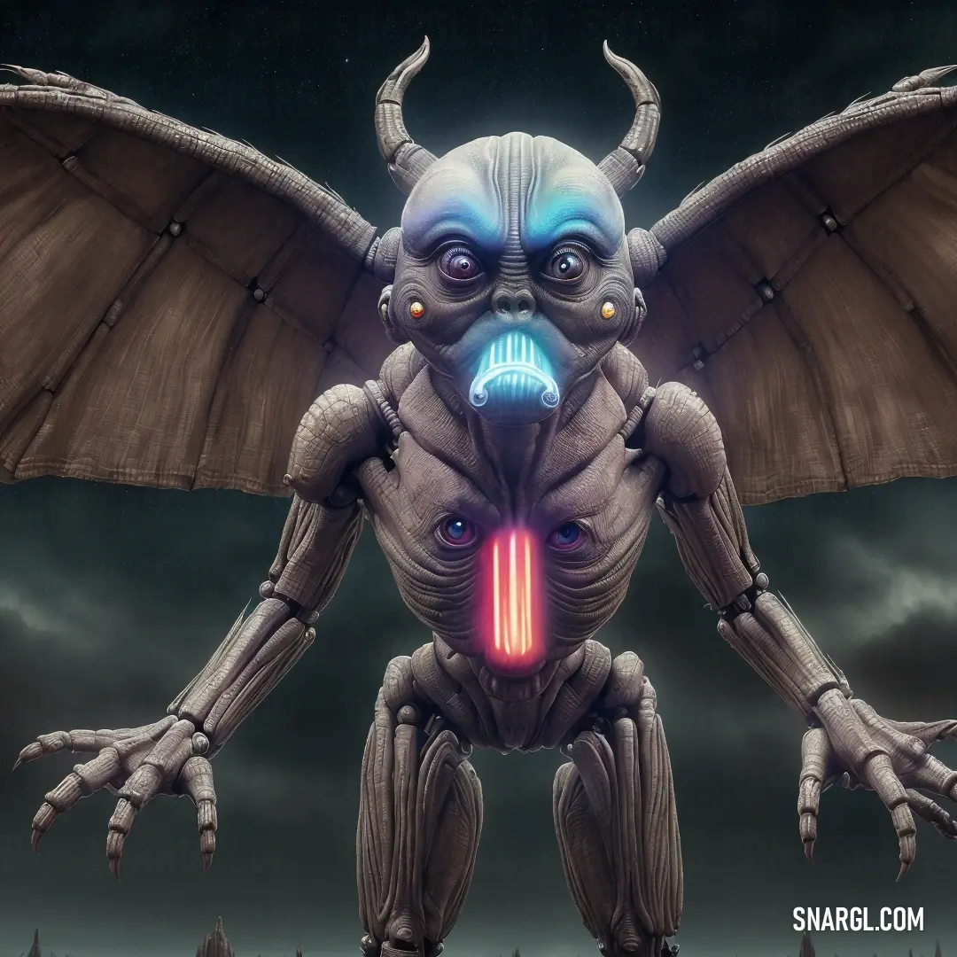 Strange creature with a glowing light in its mouth and wings