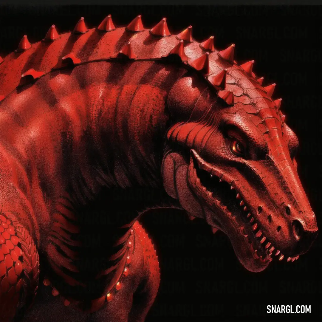 Red plastic dinosaur with spikes on its head and neck
