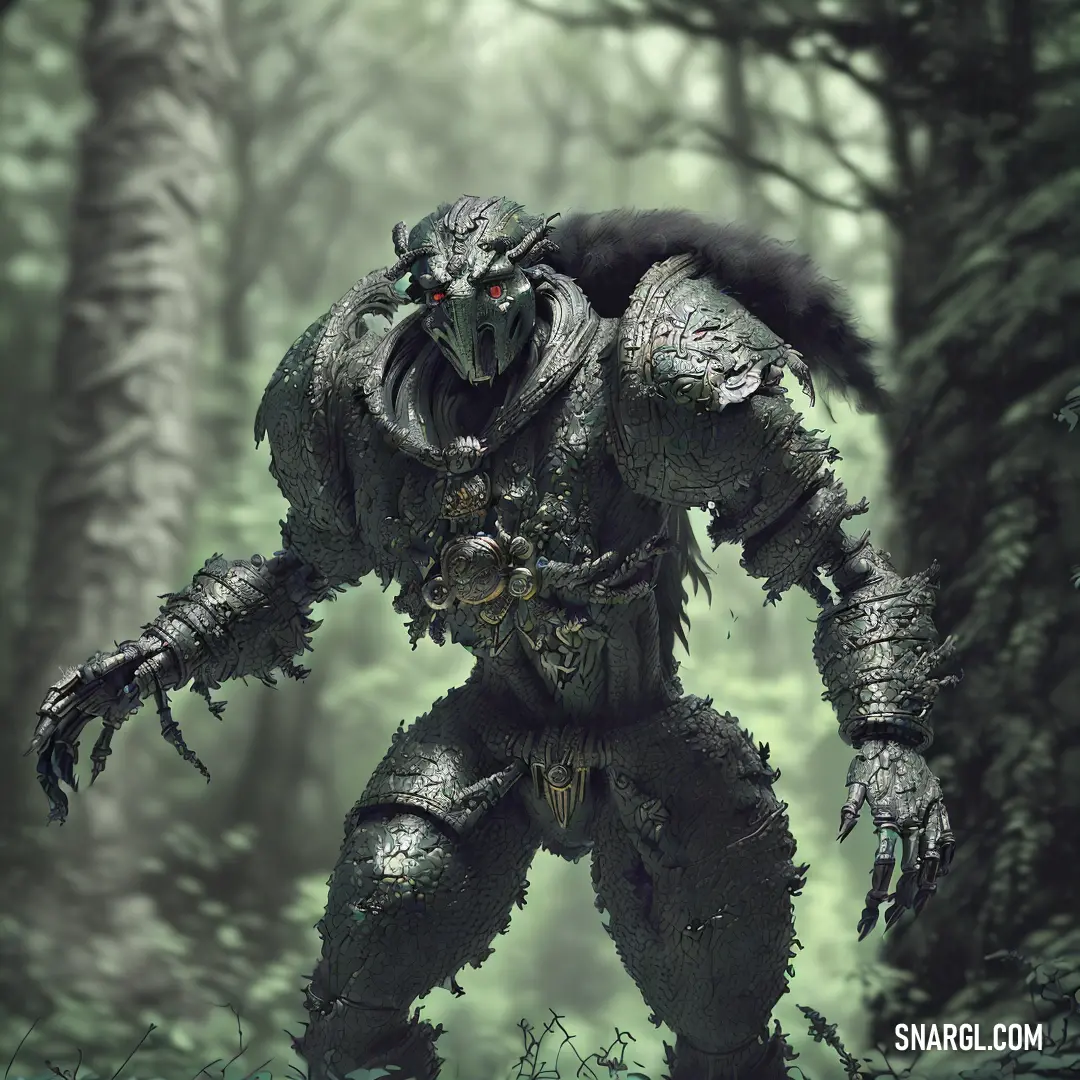 Creature with a large head and a massive body in a forest with trees and bushes