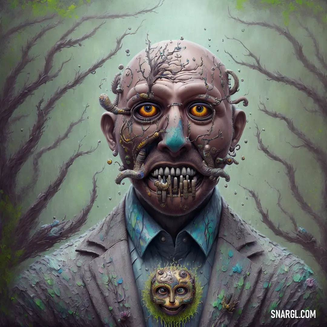 Painting of a man with a creepy face