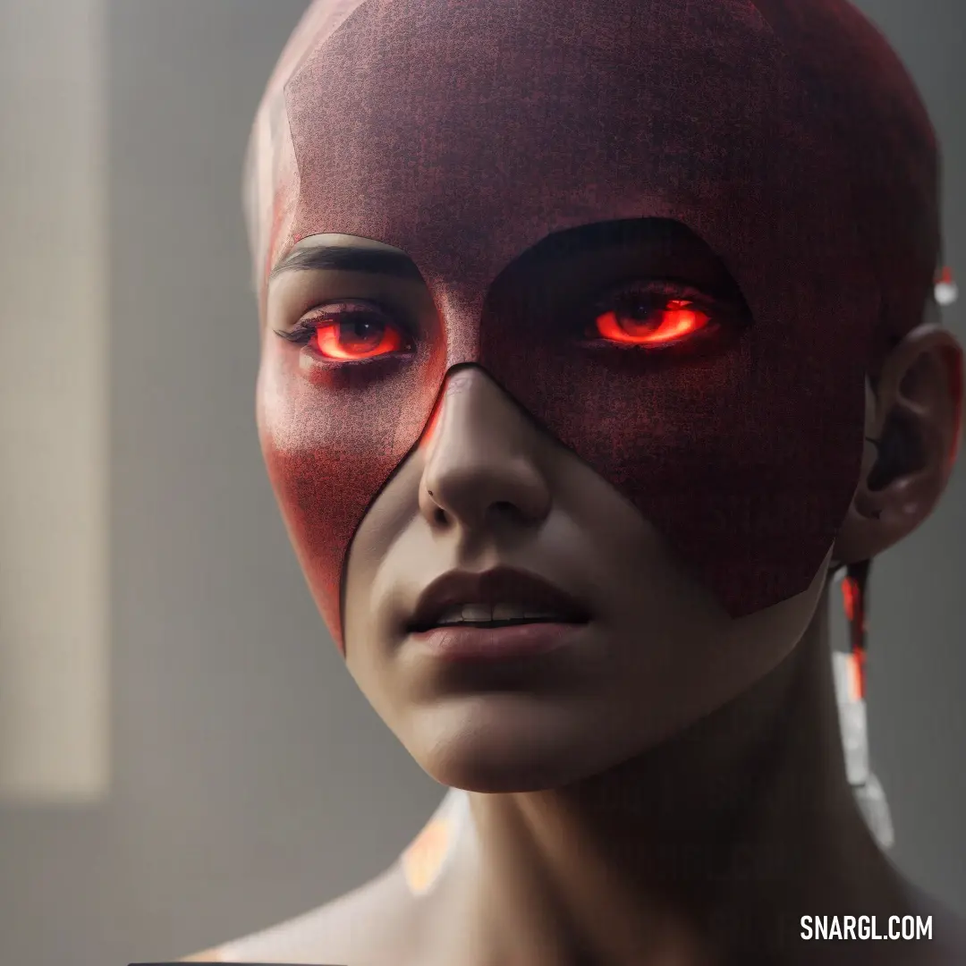 Woman with red eyes and a red mask on her face is shown in this digital painting image by artist and photographer