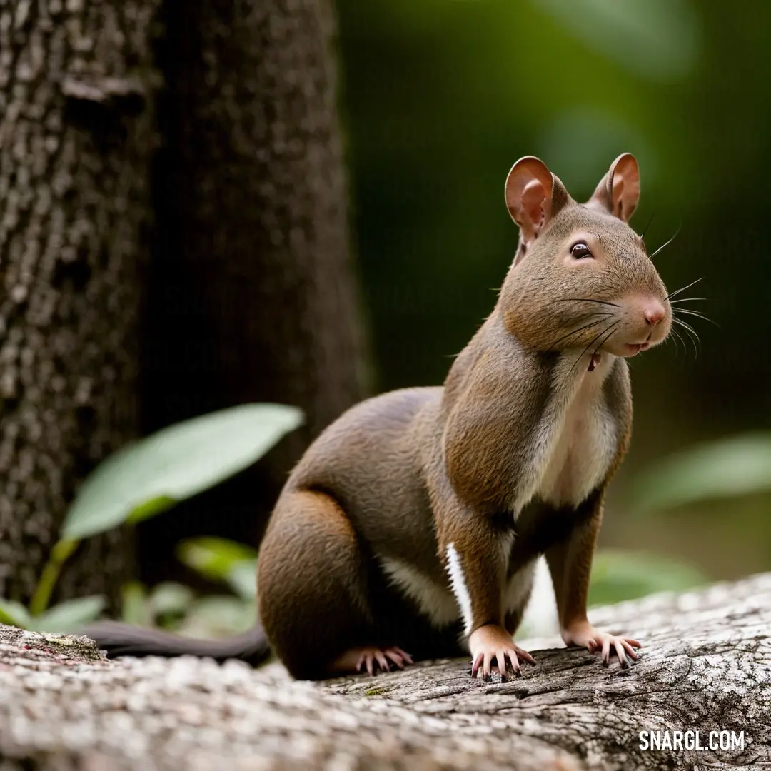 Small rodent standing on a log in the woods