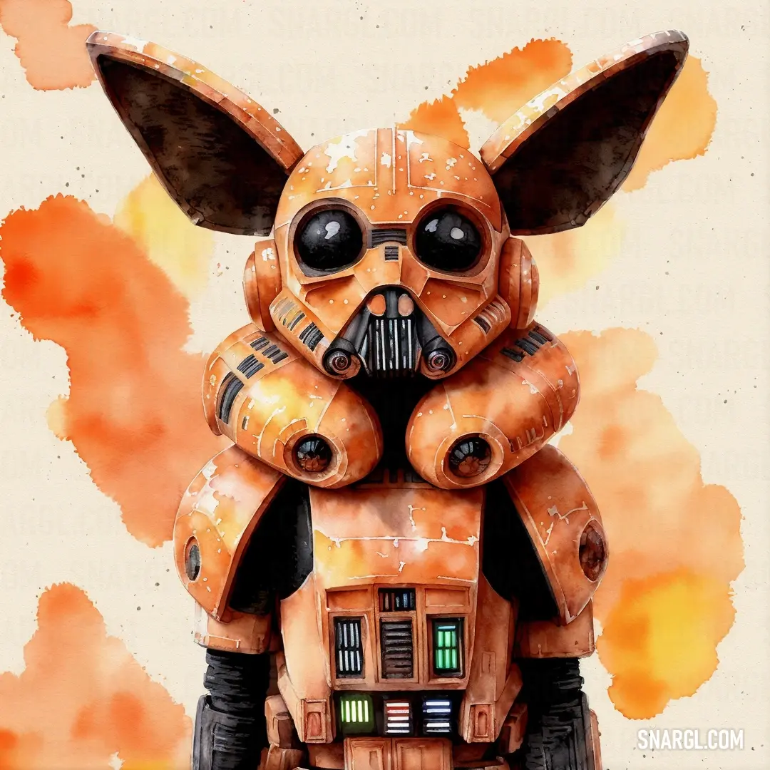 Painting of a dog in a star wars costume with a helmet on it's head and ears