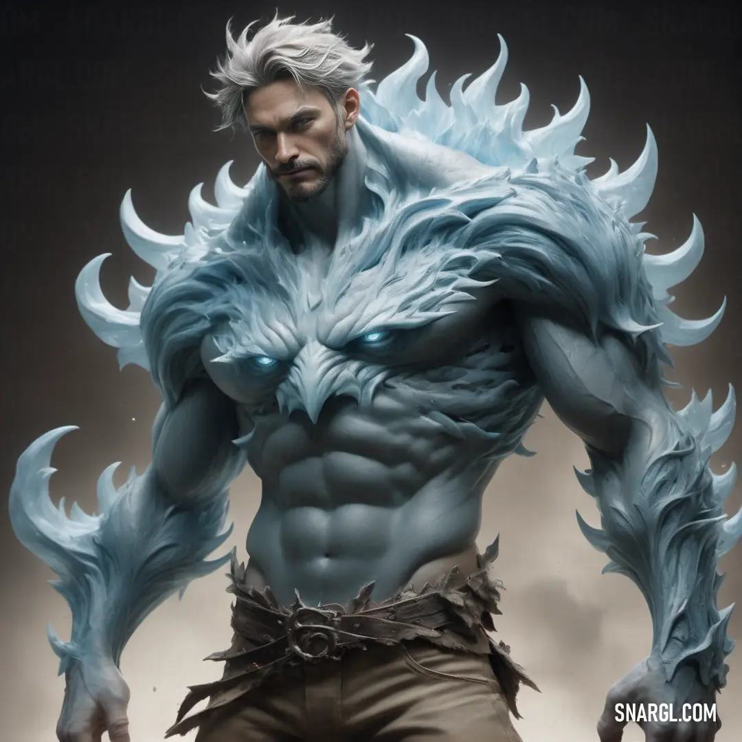 Air elemental man with a big furry face and a beard and a beard with white hair and a beard with blue eyes