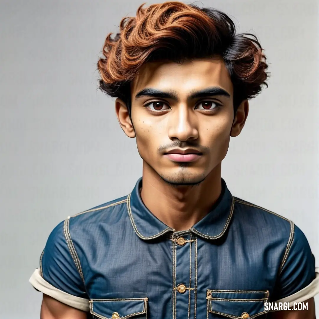 Man with a blue shirt and a brown haircut is shown in a digital painting style. Color #5D8AA8.