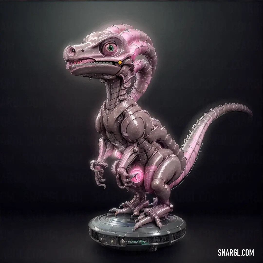 Toy dinosaur is standing on a base with a black background