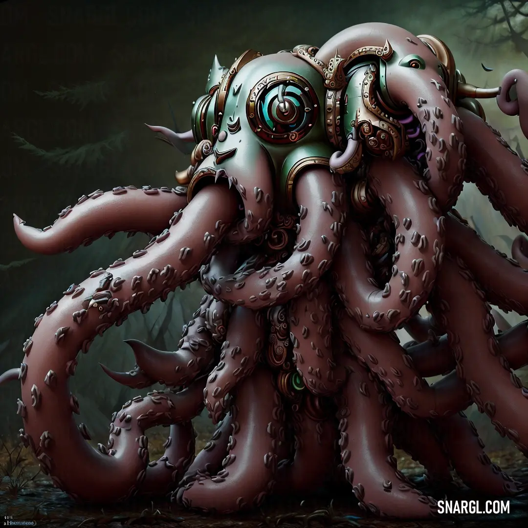 Giant octopus with a helmet on its head and tentacles on its back