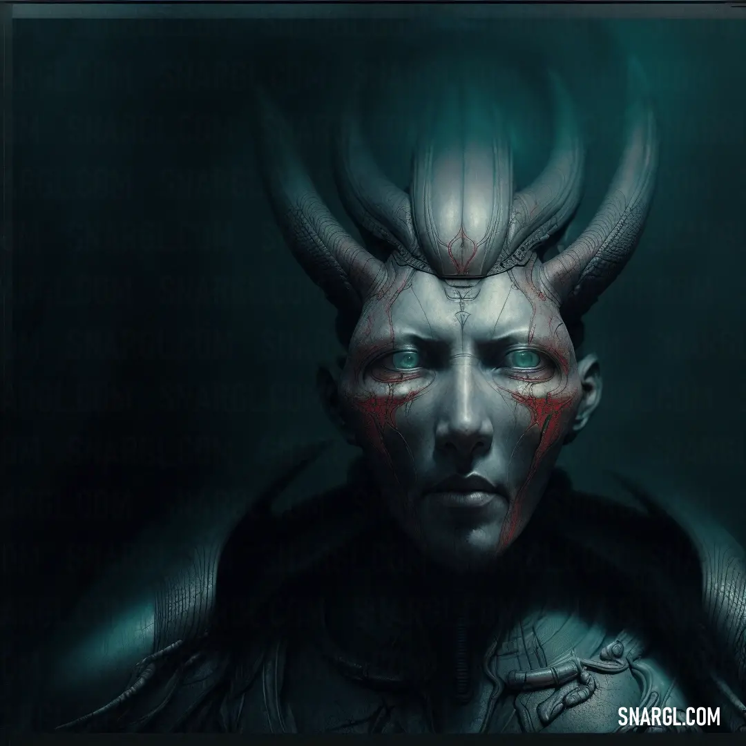 Man with horns and a demon face painted on his face and head