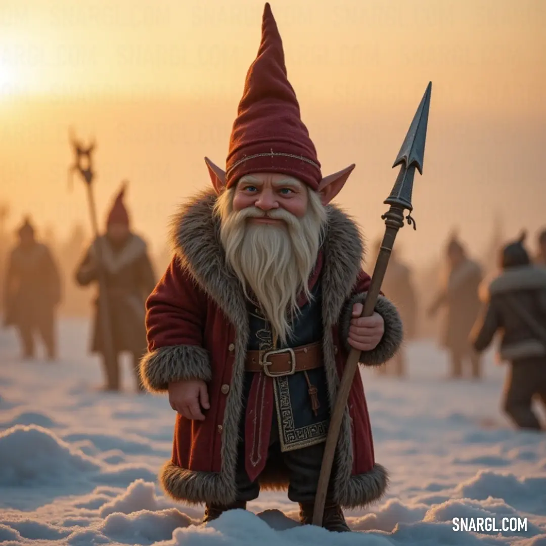 A determined figure stands in the snow, holding a spear with poise, as the white landscape surrounds them, representing courage and endurance in the heart of winter. In a snow-covered landscape, a bearded figure with a long beard holds a spear, standing firm against the backdrop of a wintry wilderness, embodying resilience and strength amidst the cold.