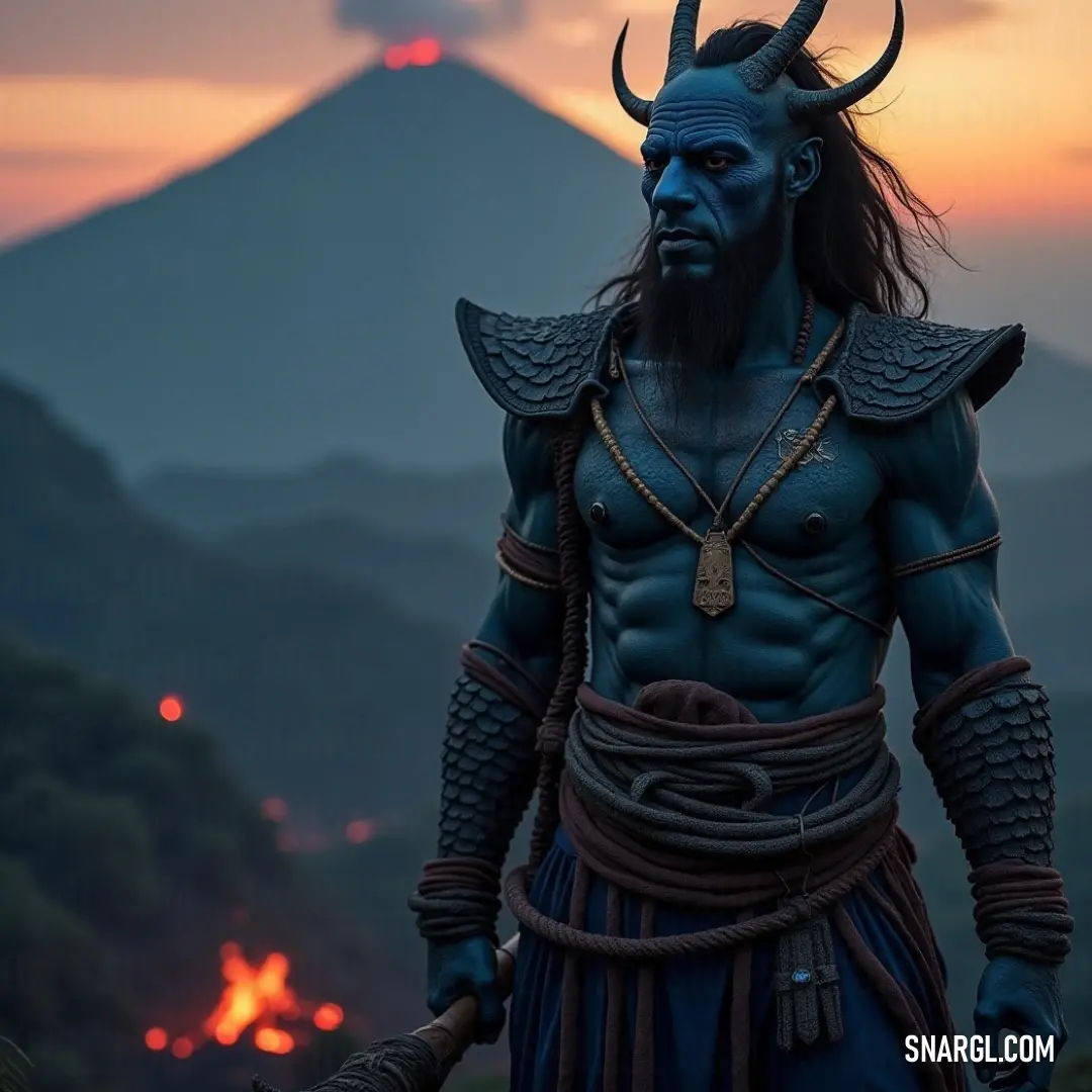 Regal Aki Izayoi, with impressive horns, commands attention in front of a magnificent mountain, the swirling clouds overhead enhancing the awe and mystique of his presence in the vast landscape. Aki Izayoi, adorned with majestic horns, stands regally in front of a towering mountain, the sky above filled with swirling clouds, lending a sense of grandeur and mystery to this striking image.