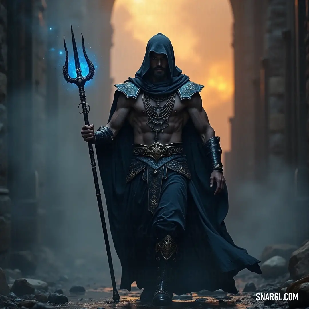 A mysterious figure in a hooded outfit, clutching a glowing staff in a dimly lit alley, shrouded in mystery and magic. A cloaked figure stands in a shadowy alleyway, gripping a shimmering staff that gleams with a mysterious blue flame, illuminating the darkness around him with a spellbinding ambiance.