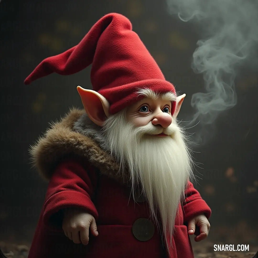 A quirky character with a vibrant red hat and a bold red coat lounges casually with a cigarette in a hazy, smoke-filled room, enveloped by a moody atmosphere that adds intrigue to his relaxed demeanor, creating an air of mystery.
