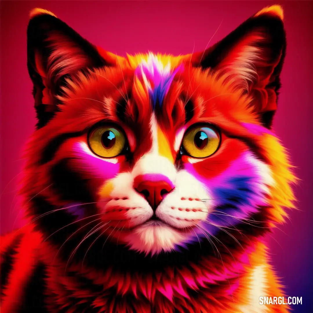 Colorful cat with a pink background and a red background with a blue