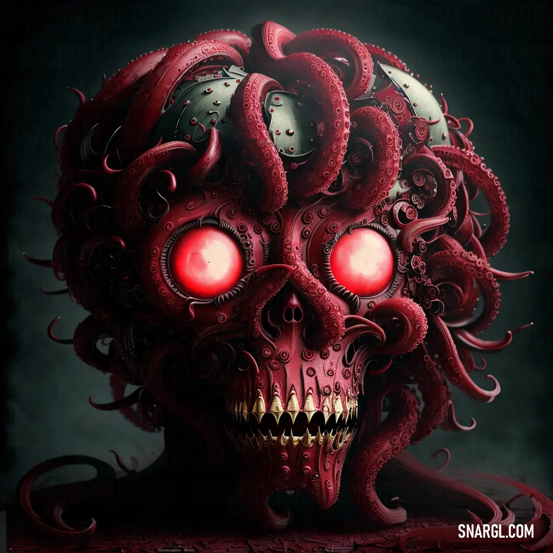 Demonic looking creature with red eyes and tentacles on its head