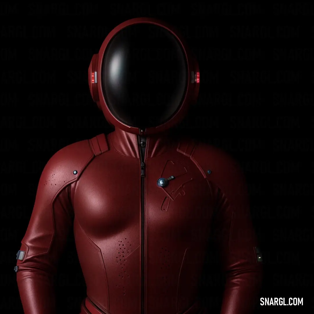 Man in a red suit with a helmet on his head and a black background