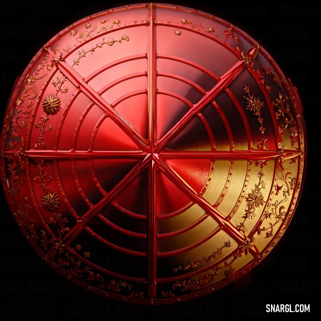 Red and gold circular object with a star design on it's center piece
