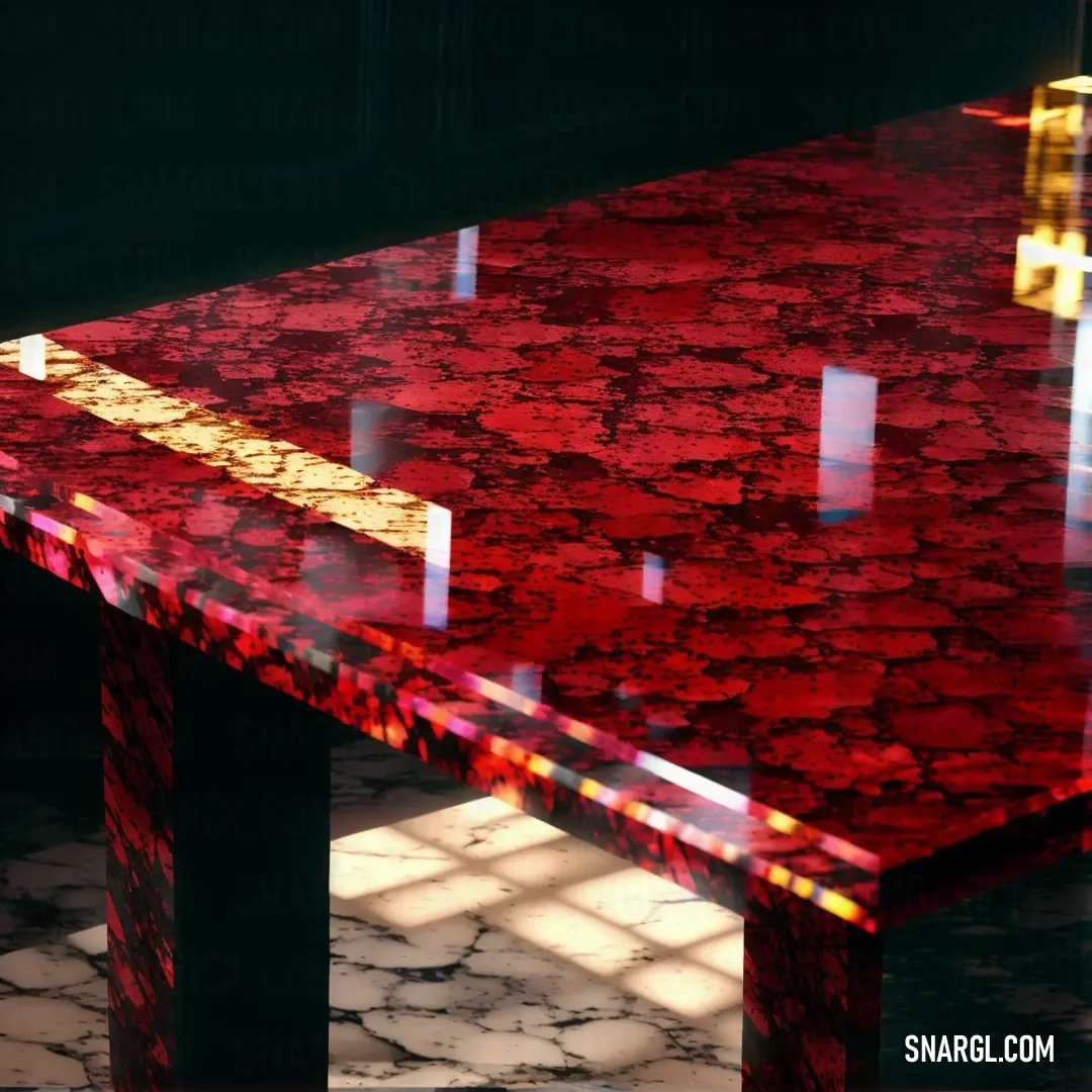 Red table with a gold cross on it and a window in the background with a light coming through
