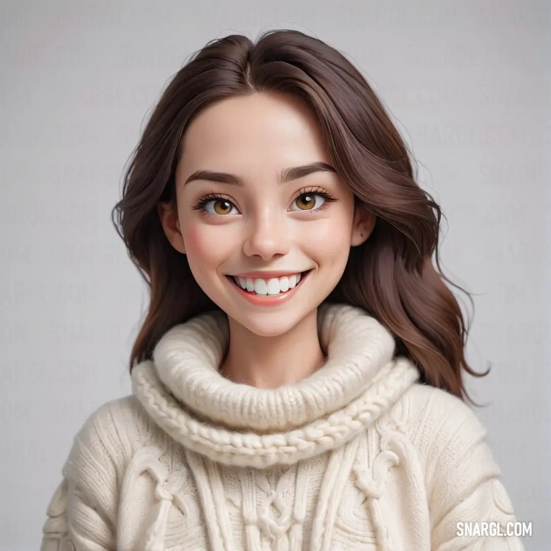 Woman with a white sweater and a white sweater on is smiling at the camera and she has brown hair