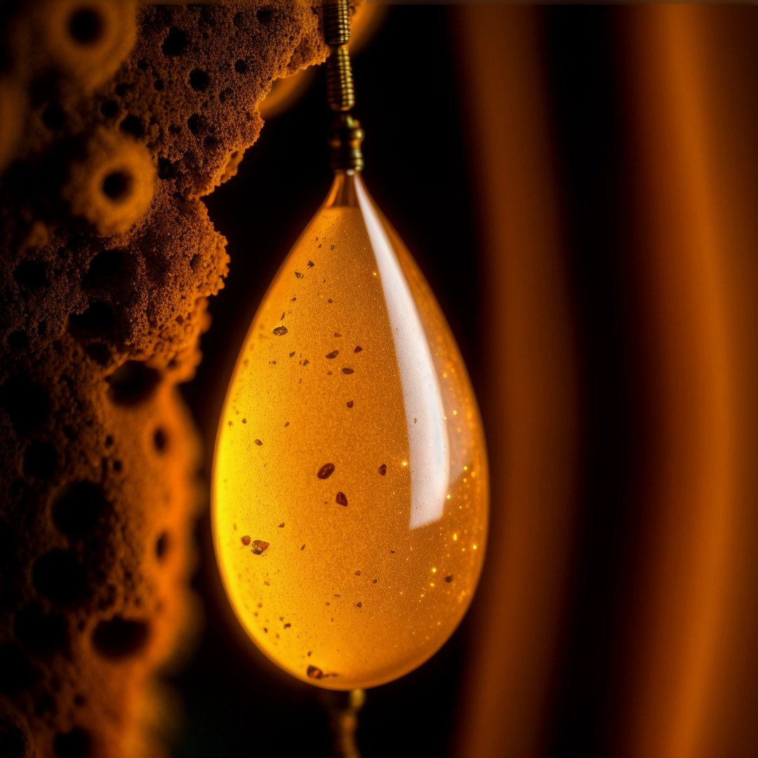Drop of water hanging from a cord with a dark background behind it