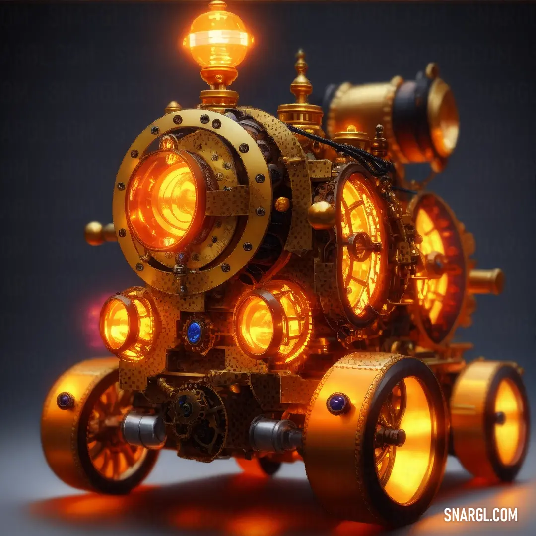 Mechanical device with a light on it's side and wheels on the side of it's body