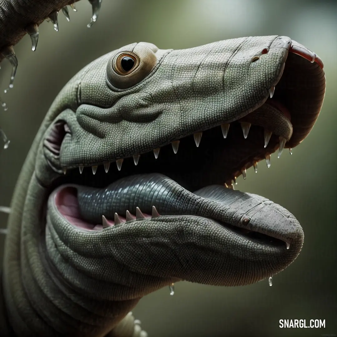 Close up of a stuffed animal alligator with its mouth open and teeth wide open