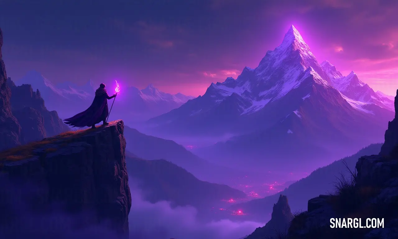 Adventurer on a cliff holding a glowing wand against breathtaking mountains A lone man stands majestically on the edge of a rugged cliff, holding a glowing wand that casts an ethereal light against the backdrop of towering mountains, evoking a sense of adventure and wonder amidst the vast wilderness.