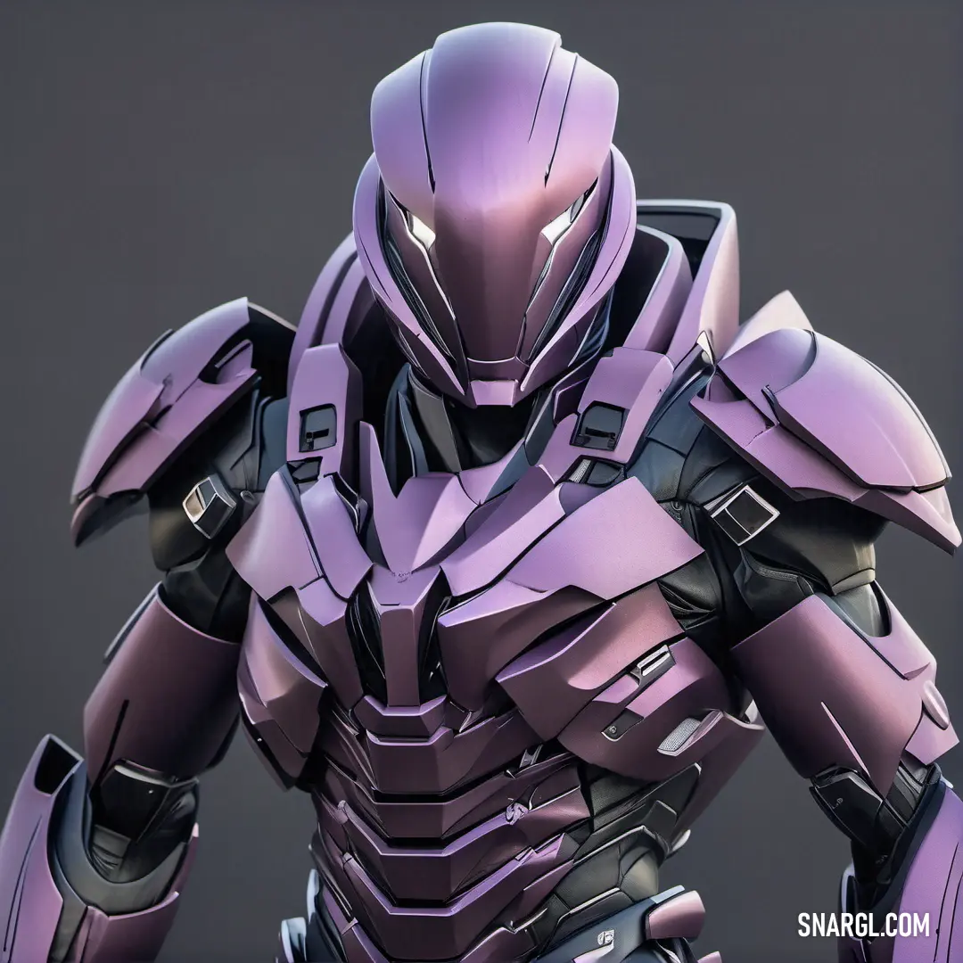 Robot suit with a purple color and black accents on it's chest and arms,. Color #9966CC.
