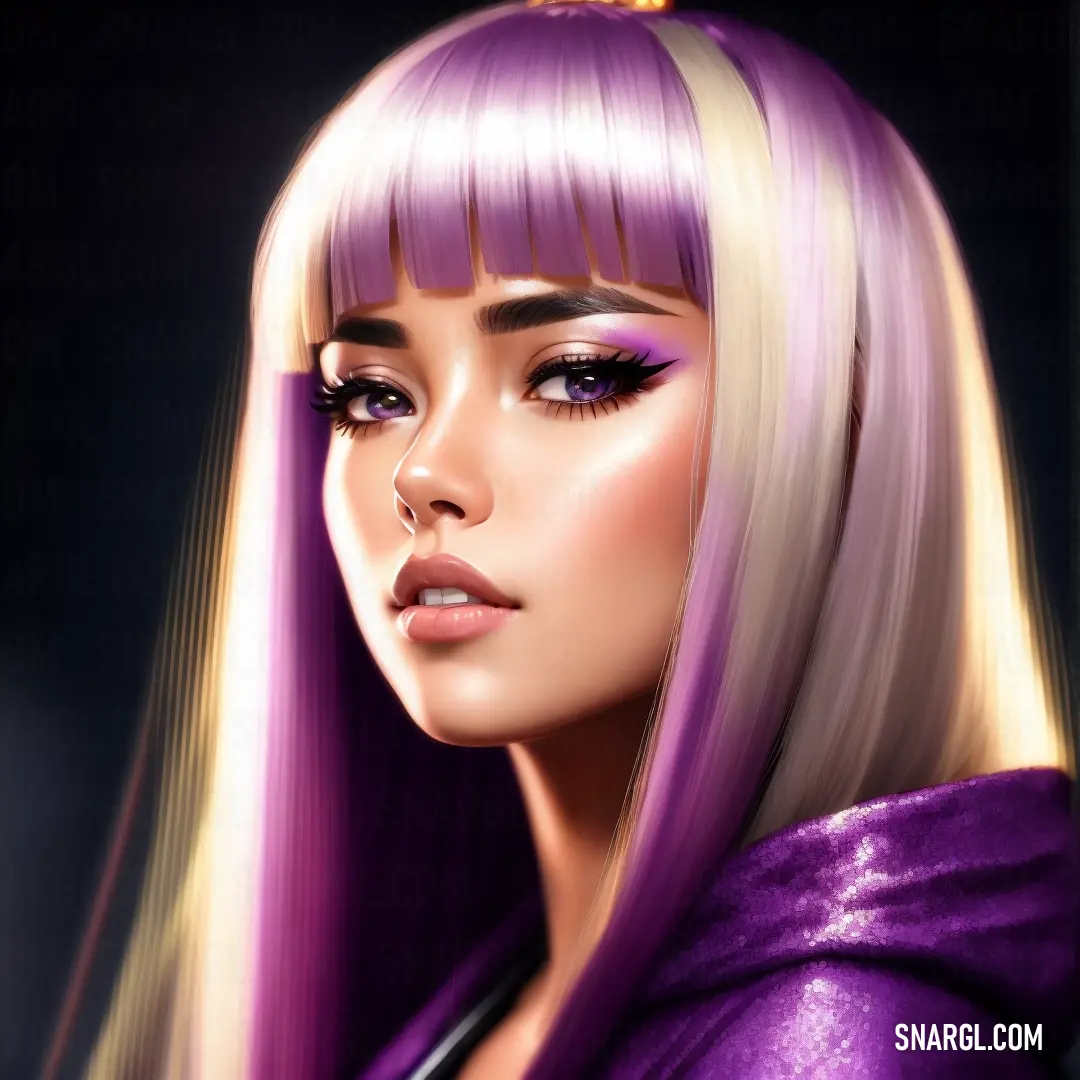 Digital painting of a woman with purple hair and a crown on her head