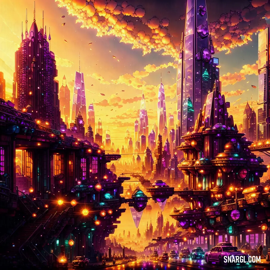 Futuristic city with a futuristic skyline and a futuristic city in the background at sunset or sunrise time with a reflection of the city
