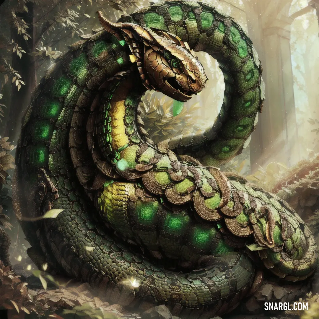 Green and yellow snake with a long tail and a large head