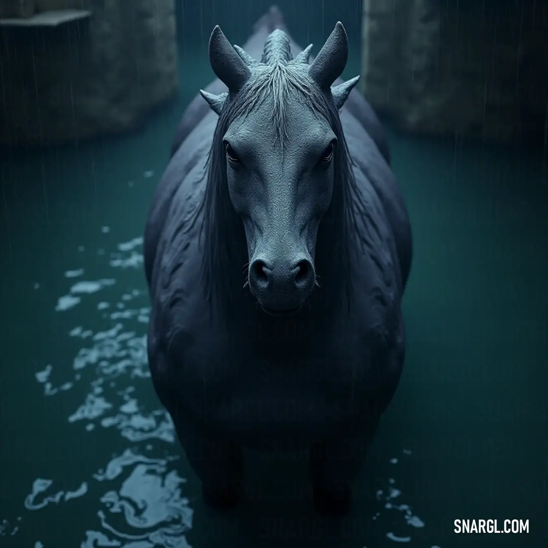 Amphitrite's Mount stands vigilantly in still waters, its head turned quizzically as it commands a tranquil yet captivating presence. Amphitrite's Mount, a striking figure, stands confidently in a calm body of water, its head elegantly turned as if aware of its surroundings, embodying strength and grace with each poised feature.