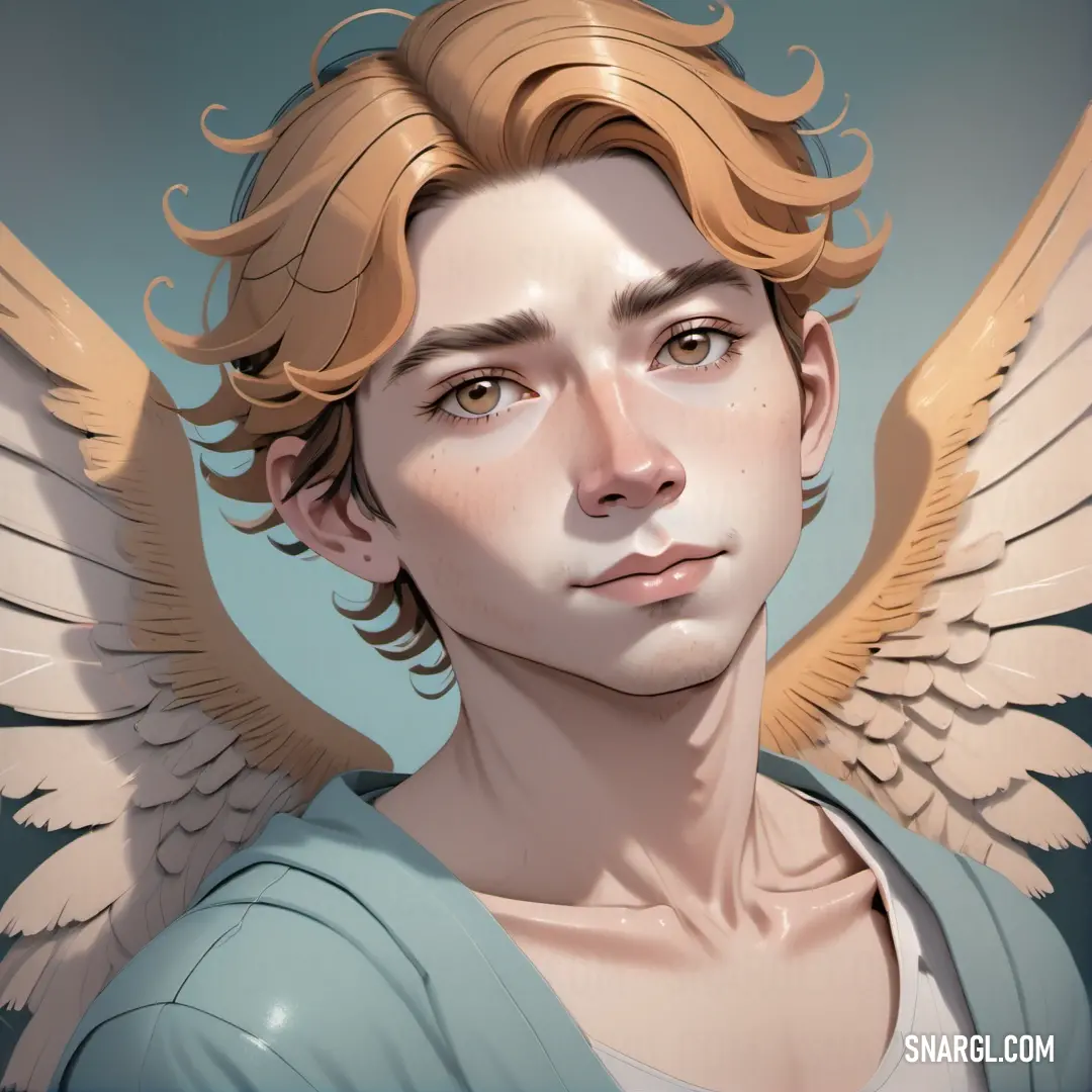 Digital painting of a male Angel with wings on his head and chest