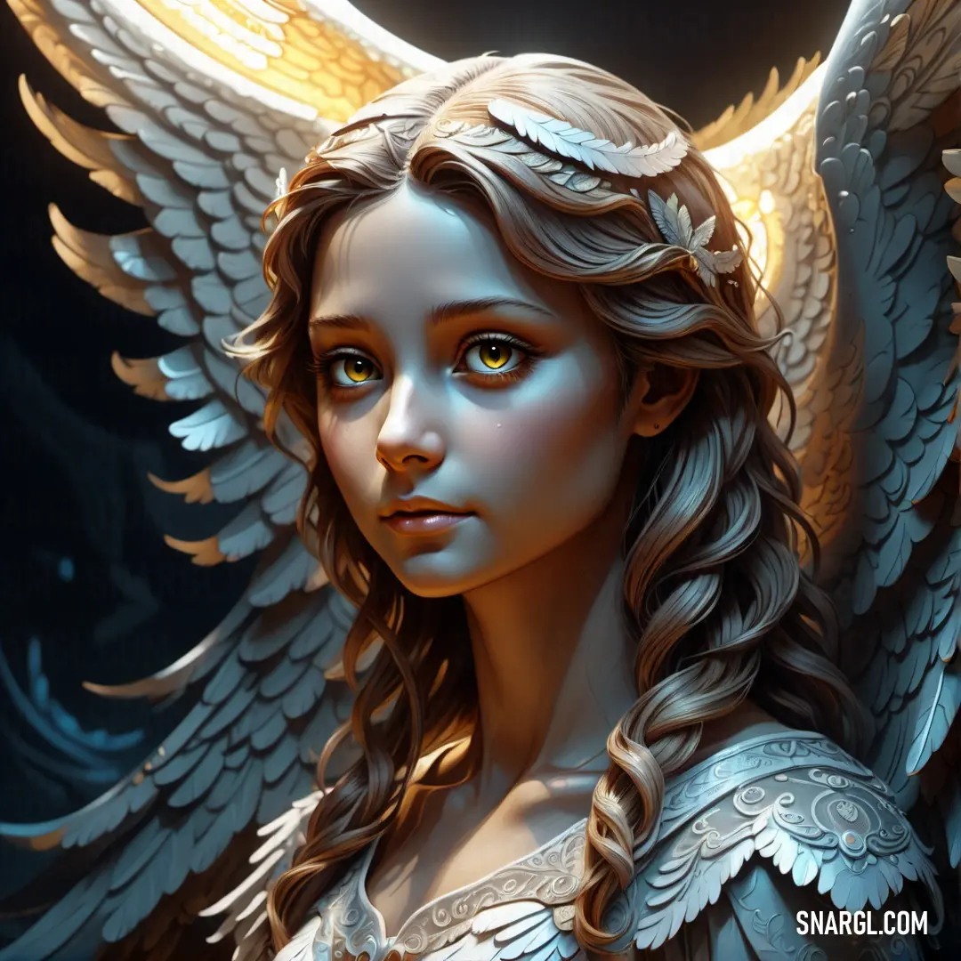 Digital painting of a female Angel with wings on her head and a halo around her neck