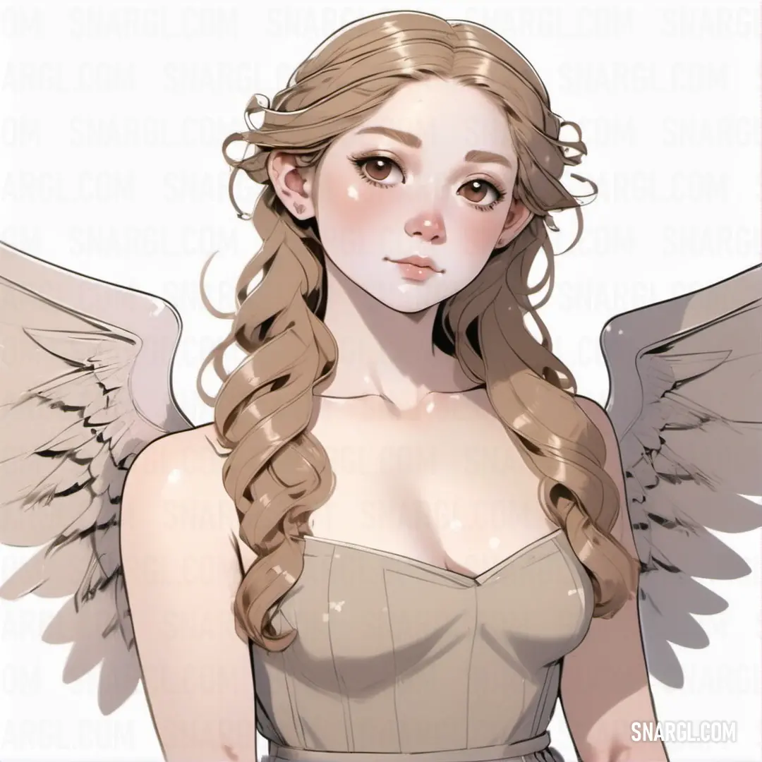 Girl with long hair and angel wings on her shoulder