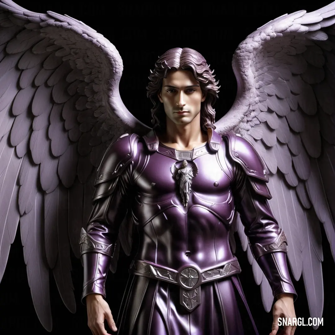Angel dressed in a purple armor with wings on his head