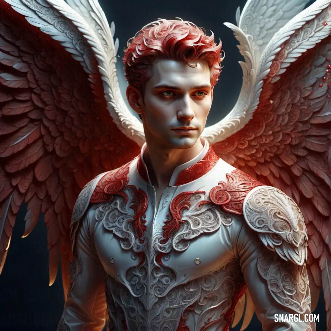 Angel with red hair and wings on his chest