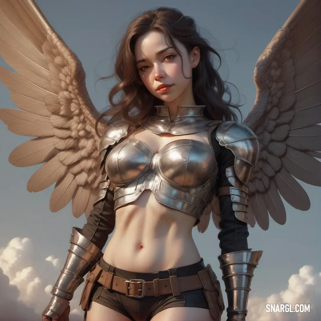 Angel in a futuristic suit with wings on her chest