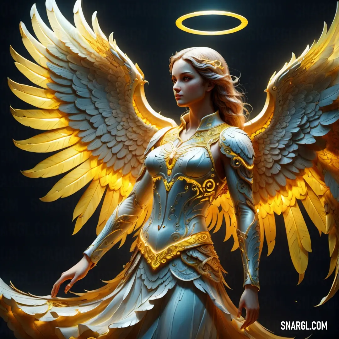 Angel with a halo and wings on her head and body