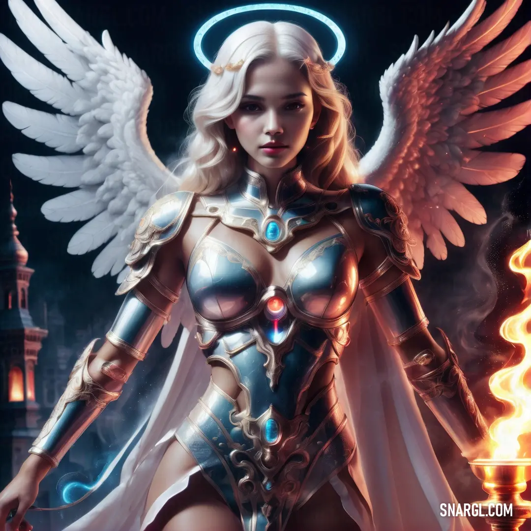 Angel with angel wings and a sword in her hand