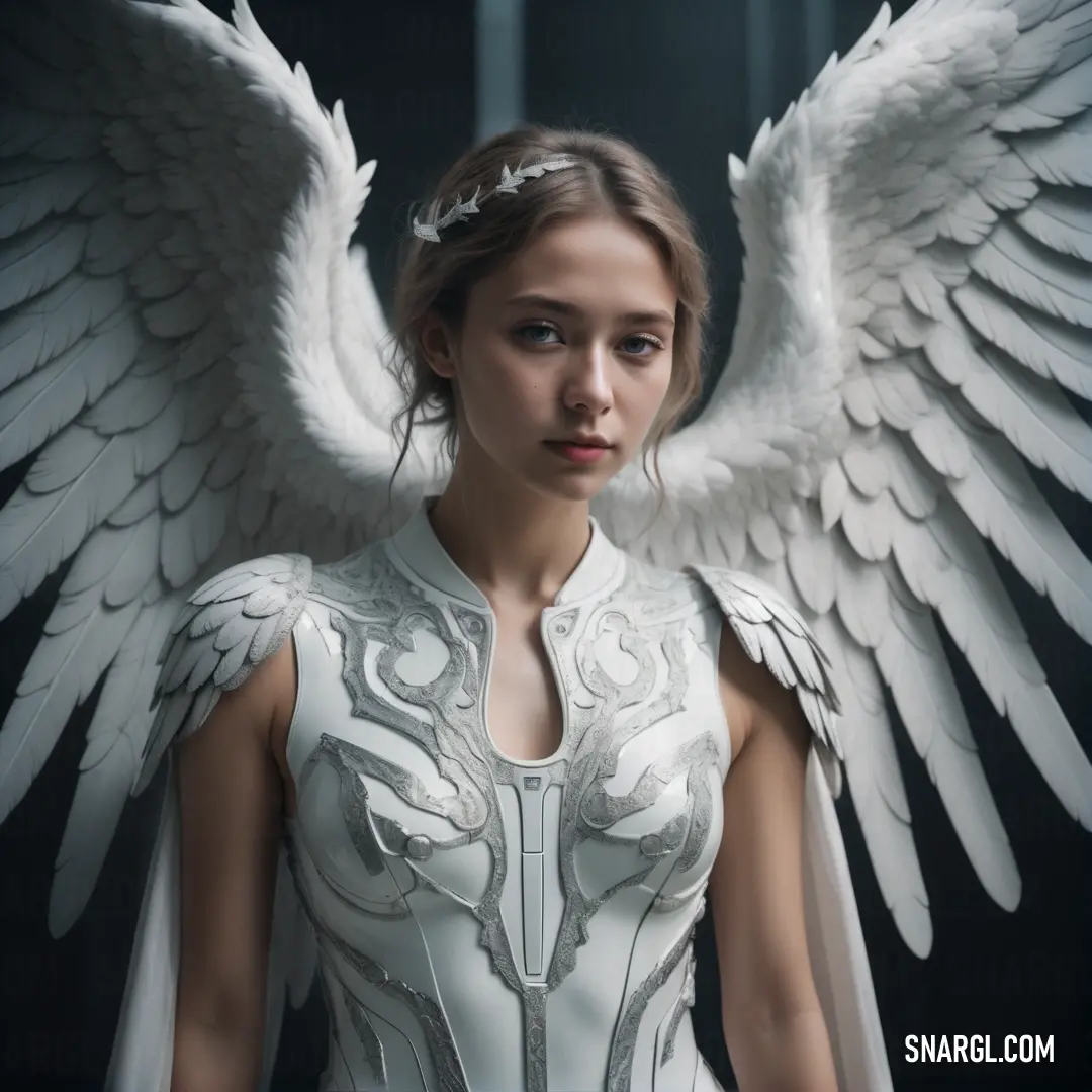 Angel with white wings and a white dress with a white dress on it