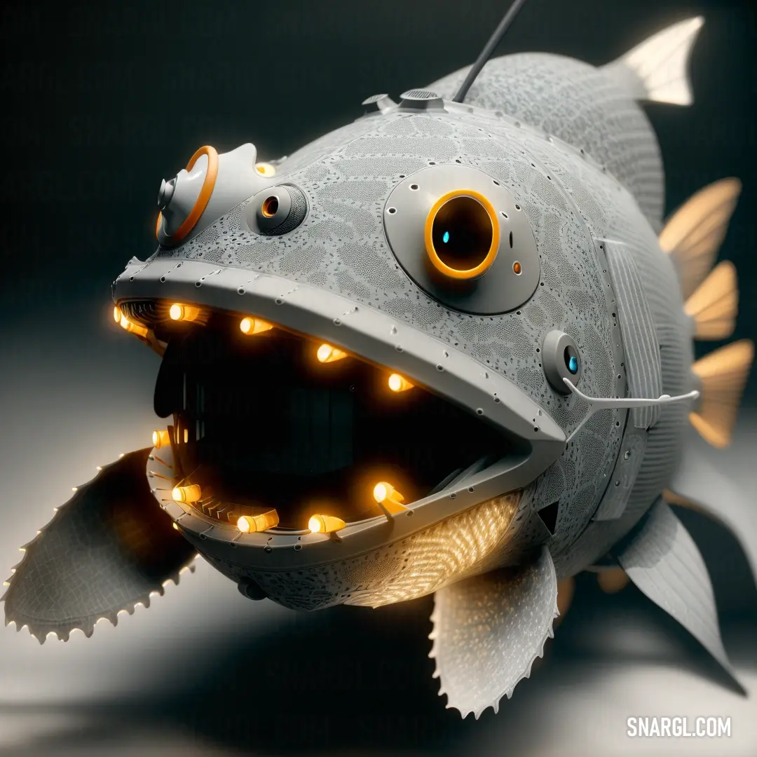 Fish with a light up mouth and teeth is shown in this image